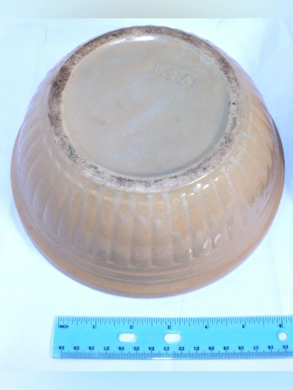 Vintage USA Ribbed Stoneware Covered Dish